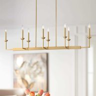Possini Euro Design Kime Warm Gold Linear Pendant Chandelier Lighting 50 Wide Modern Trestle Frame 8-Light Fixture for Kitchen Island Dining Room