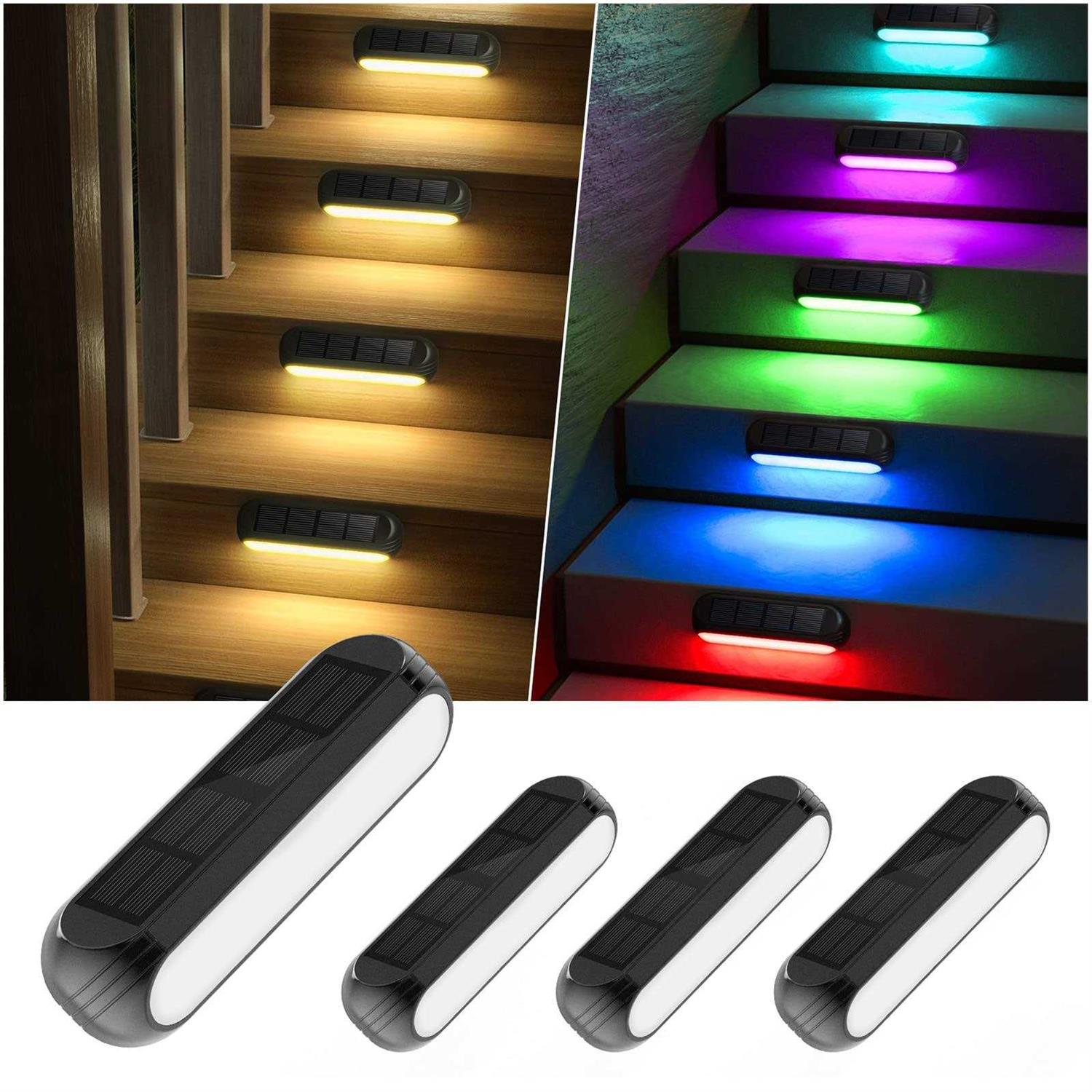 Ahaorigin Solar Outdoor Lights for Deck 4 Pack Upgraded RGB Solar Fence Lights with Color Changing & Warm White Mode