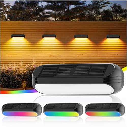 Ahaorigin Solar Outdoor Lights for Deck 4 Pack Upgraded RGB Solar Fence Lights with Color Changing & Warm White Mode - Image 5