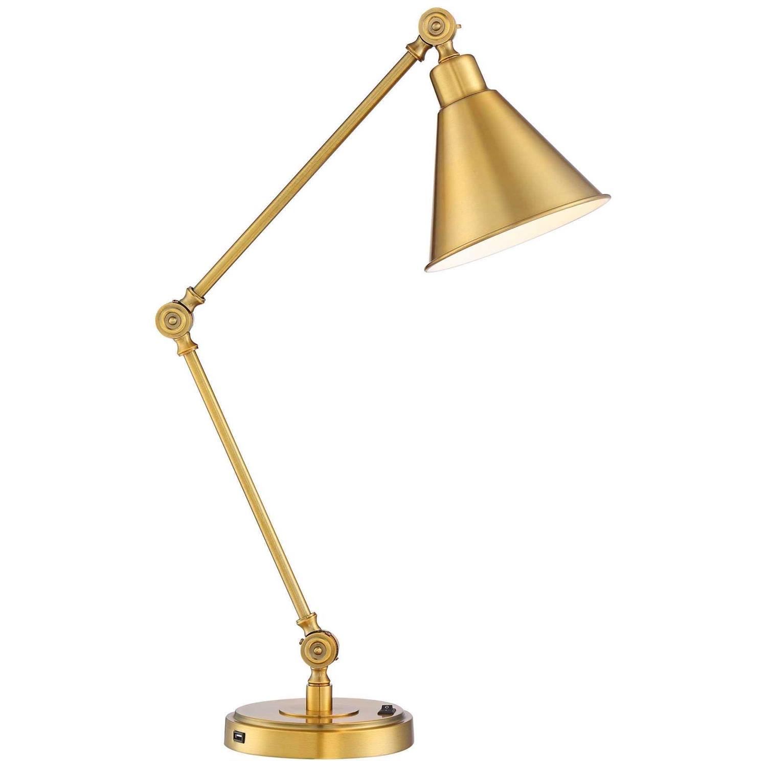 360 Lighting Wray Modern Desk Lamp 26 3/4 High with USB Charging Port Warm Brass