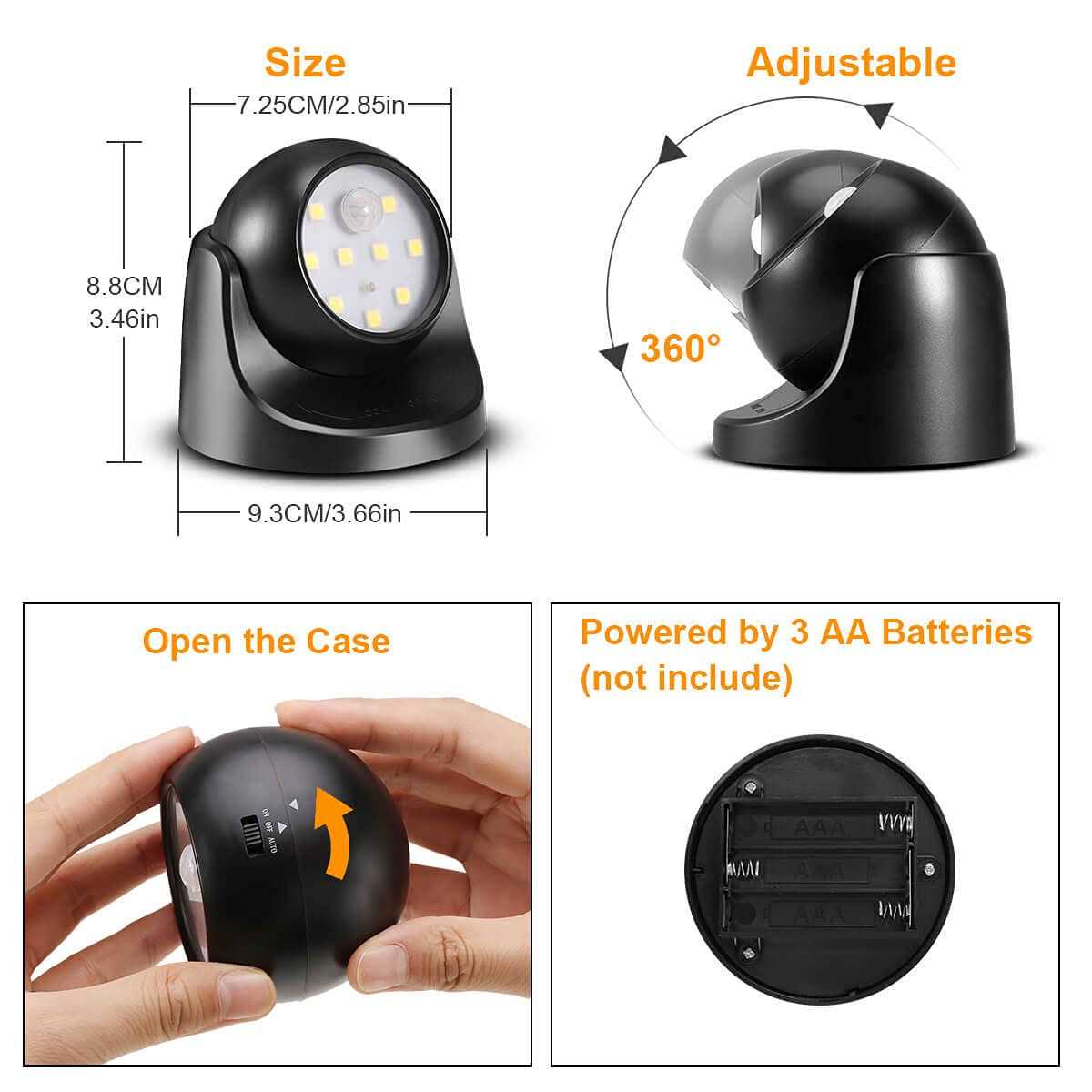 ProGreen 6000K Waterproof Wireless Battery Powered LED Wall Light Fixture with Motion Sensor - Image 2