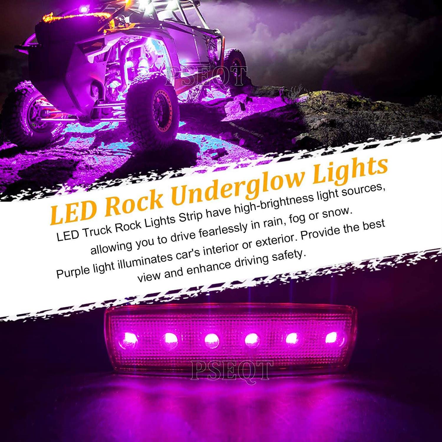 Pseqt 10 Pcs Led Rock Strip Lights Car Underglow Wheel Fender Well Lighting Kits Waterproof for Golf Cart Wrangler Offroad Truck RV UTV ATV - Image 2