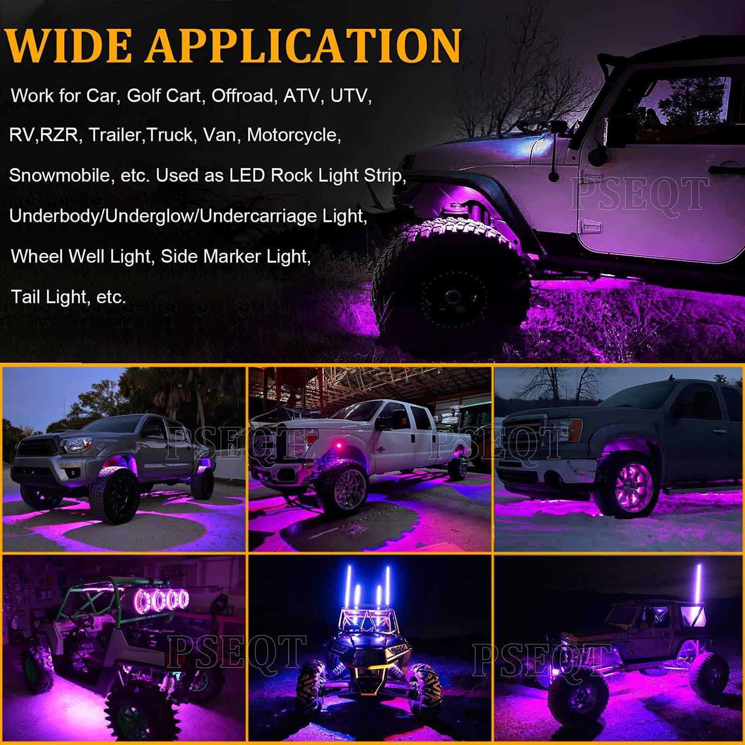 Pseqt 10 Pcs Led Rock Strip Lights Car Underglow Wheel Fender Well Lighting Kits Waterproof for Golf Cart Wrangler Offroad Truck RV UTV ATV - Image 4