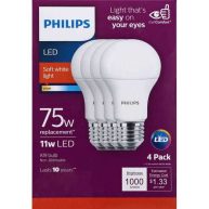 Philips A19 E26 LED Bulb Soft White 75 Watt Equivalence 4 pk 3001866