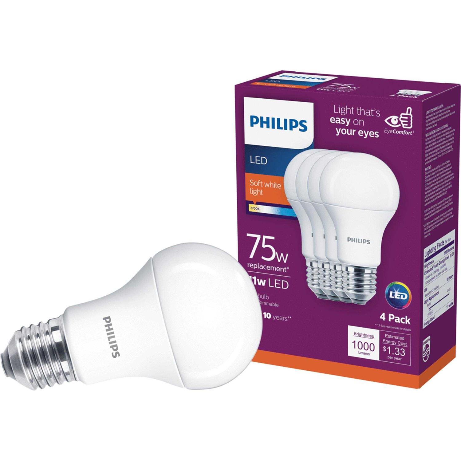 Philips A19 E26 LED Bulb Soft White 75 Watt Equivalence 4 pk 3001866 - Image 5