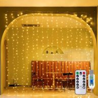 Ollny Curtain Lights Christmas Warm White 300 Led 9.8ftx9.8ft Remote Usb Powered 8 Lighting Modes Timer Waterproof Hanging Lights Indoor Outdoor