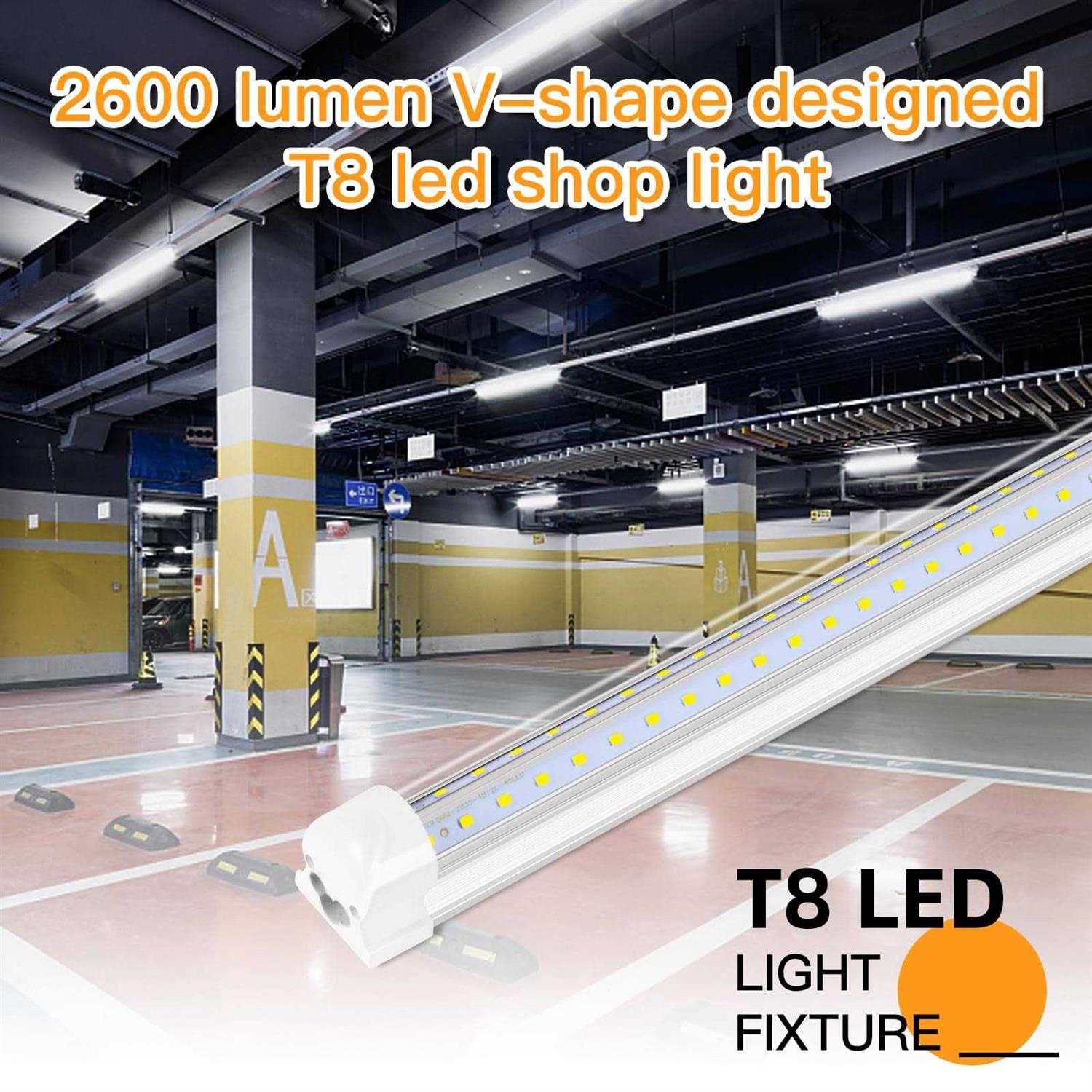 PARNOARCK Led Shop Light 2FT,T8 20W 5000K Daylight 2600LM,Led Garage Light 2 Foot with Plug,Linkable Clear Cover V-Shape,Led Shop Light for Garage - Image 5