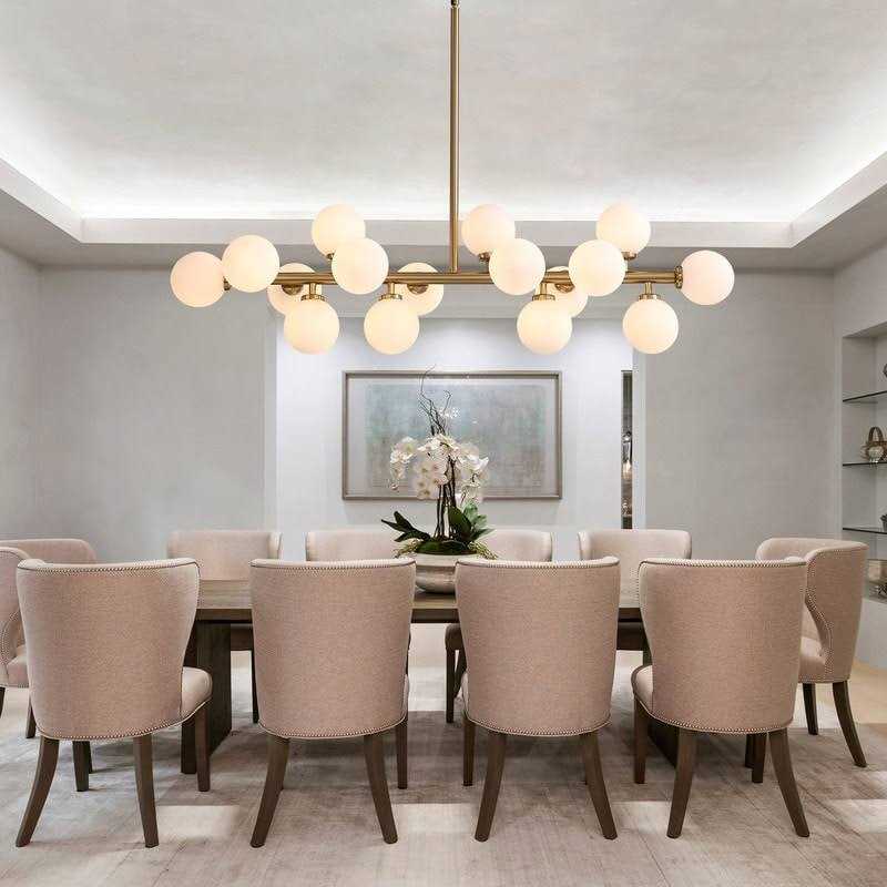 40 in. Linear Modern Chandelier 16-Light Brass Sputnik Chandelier with Globe Frosted Glass for Dining Room