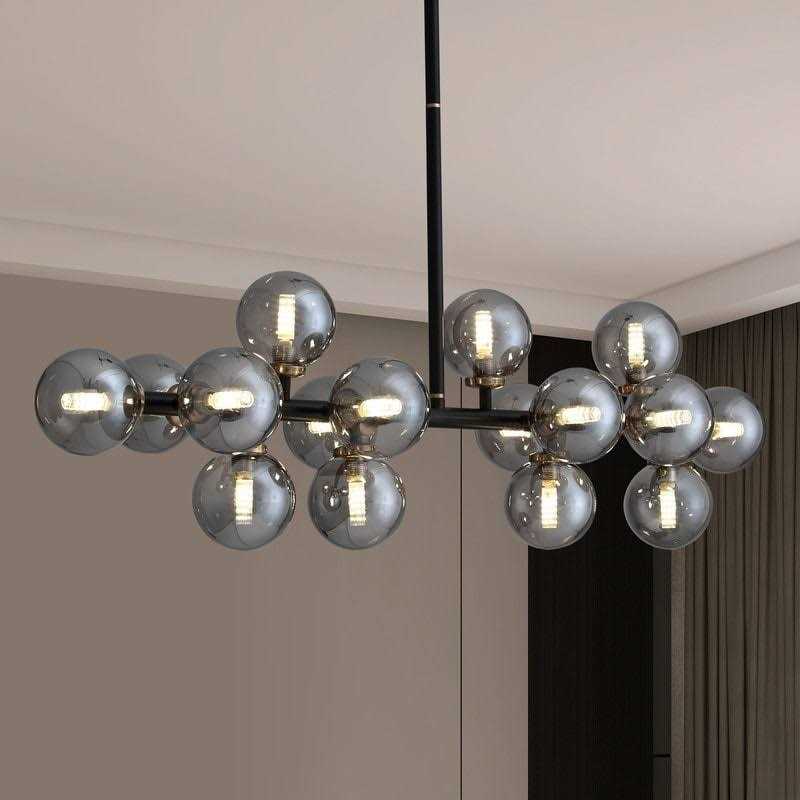 40 in. Linear Modern Chandelier 16-Light Brass Sputnik Chandelier with Globe Frosted Glass for Dining Room - Image 4