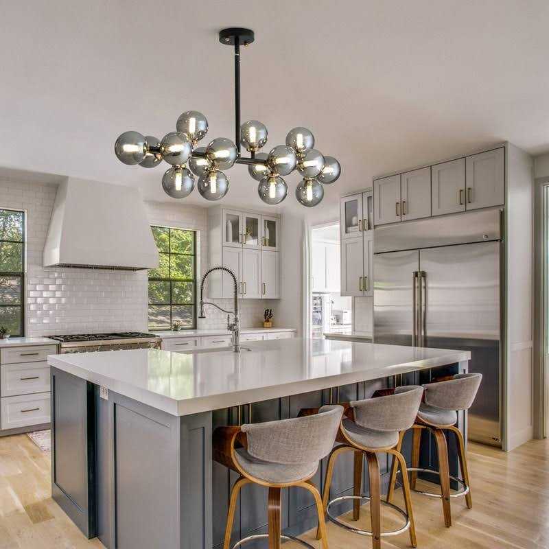 40 in. Linear Modern Chandelier 16-Light Brass Sputnik Chandelier with Globe Frosted Glass for Dining Room