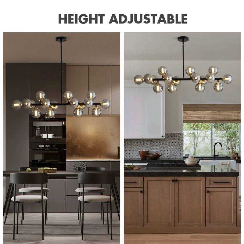 40 in. Linear Modern Chandelier 16-Light Brass Sputnik Chandelier with Globe Frosted Glass for Dining Room - Image 2
