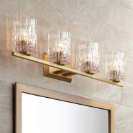 Possini Euro Design Icelight Modern Wall Light Warm Brass Hardwire 36 4-Light Fixture Textured Ice Glass for Bedroom Bathroom Vanity Living Room