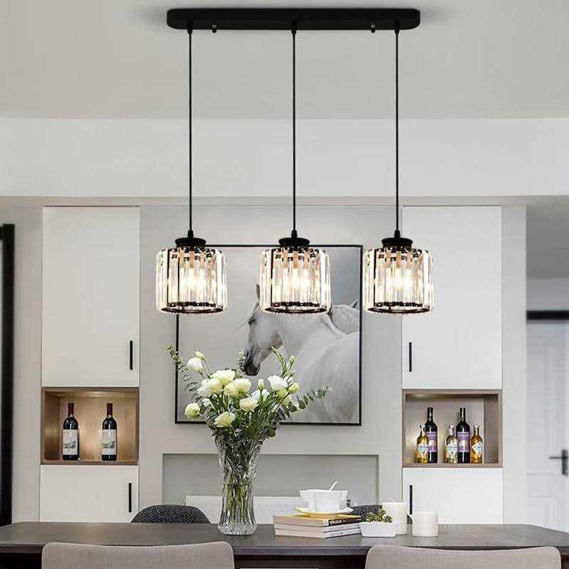 3-Lights Black Hanging Ceiling Light Mini Chandelier,Adjustable Farmhouse Pendant Ceiling Lights Fixtures