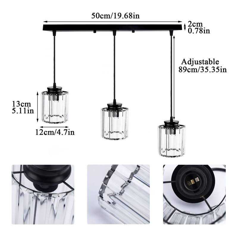 3-Lights Black Hanging Ceiling Light Mini Chandelier,Adjustable Farmhouse Pendant Ceiling Lights Fixtures - Image 3