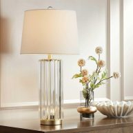 Regency Hill Rivera Traditional Table Lamp 27 3/4 Tall Clear Glass with Nightlight LED White Shade for Bedroom Living Room Bedside Nightstand Office