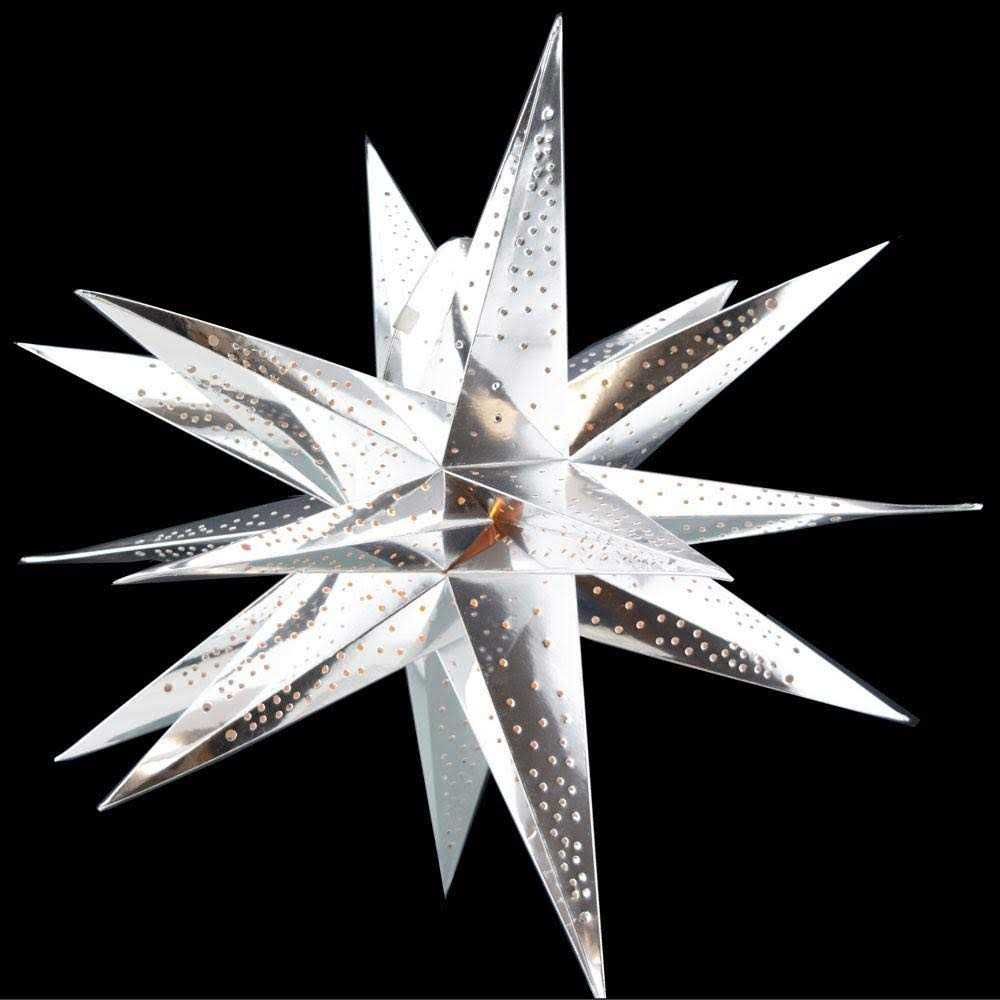 Quasimoon 24 Inch Moravian Glossy / Chrome Silver Multi-Point Paper Star Lantern Lamp