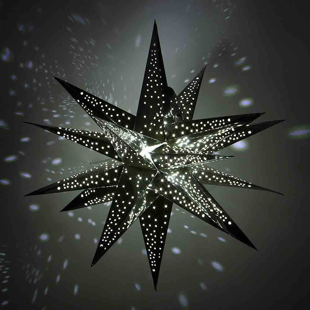 Quasimoon 24 Inch Moravian Glossy / Chrome Silver Multi-Point Paper Star Lantern Lamp - Image 3
