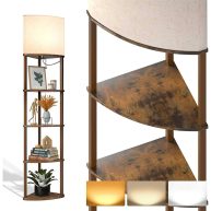 addlon 5-Tier Sector Corner Shelf Floor Lamp with 3 Color Temperatures LED Bulb and White Lamp Shade