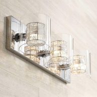 Possini Euro Design Wrapped Wire Modern Wall Light Polished Chrome Silver Metal Hardwired 22 Wide 3-Light Fixture Clear Glass Cylinder Shade