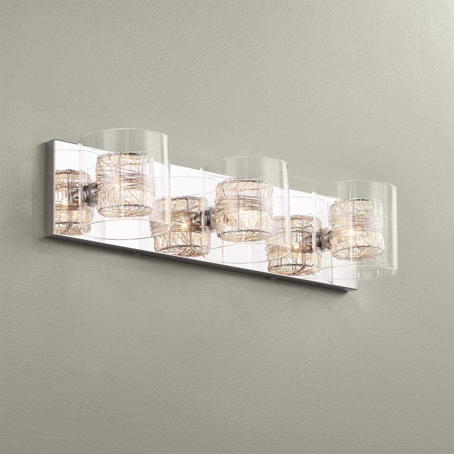 Possini Euro Design Wrapped Wire Modern Wall Light Polished Chrome Silver Metal Hardwired 22 Wide 3-Light Fixture Clear Glass Cylinder Shade - Image 2