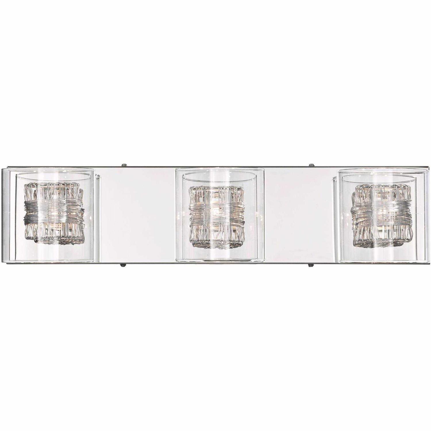 Possini Euro Design Wrapped Wire Modern Wall Light Polished Chrome Silver Metal Hardwired 22 Wide 3-Light Fixture Clear Glass Cylinder Shade - Image 4