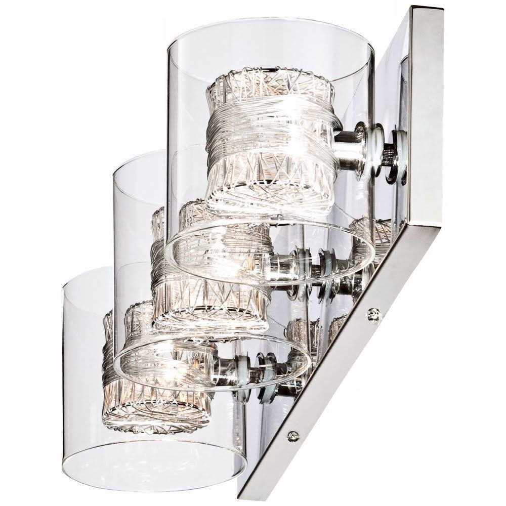 Possini Euro Design Wrapped Wire Modern Wall Light Polished Chrome Silver Metal Hardwired 22 Wide 3-Light Fixture Clear Glass Cylinder Shade - Image 5
