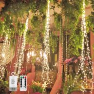 2 Pack 220 Led Firefly Bunch Lights Battery Operated, 8 Flashing Modes Waterproof Copper Wire Waterfall Lights, Remote Controlled Timer and Hooks