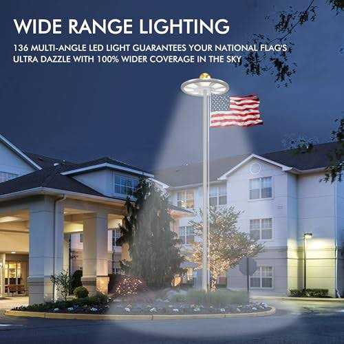 PPQ Flag Pole Light Solar Powered Flagpole Light 136 LED 10000h Lifespan for 15-25 Ft Poles,Waterproof Lighting on Outdoor Pole Top,10 - Image 3