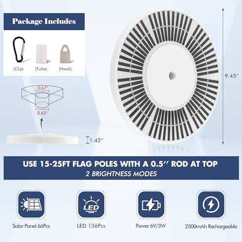 PPQ Flag Pole Light Solar Powered Flagpole Light 136 LED 10000h Lifespan for 15-25 Ft Poles,Waterproof Lighting on Outdoor Pole Top,10 - Image 4