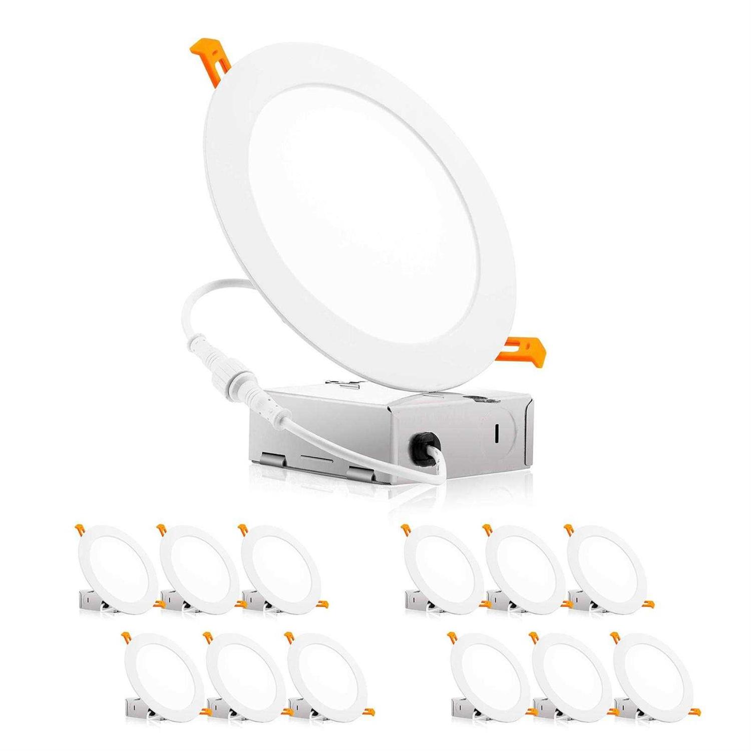 Parmida (12 Pack) 6 inch Ultra-thin LED Recessed Ceiling Light with Junction Box, 12W, Dimmable Canless Wafer Slim Panel Downlight, IC Rated,