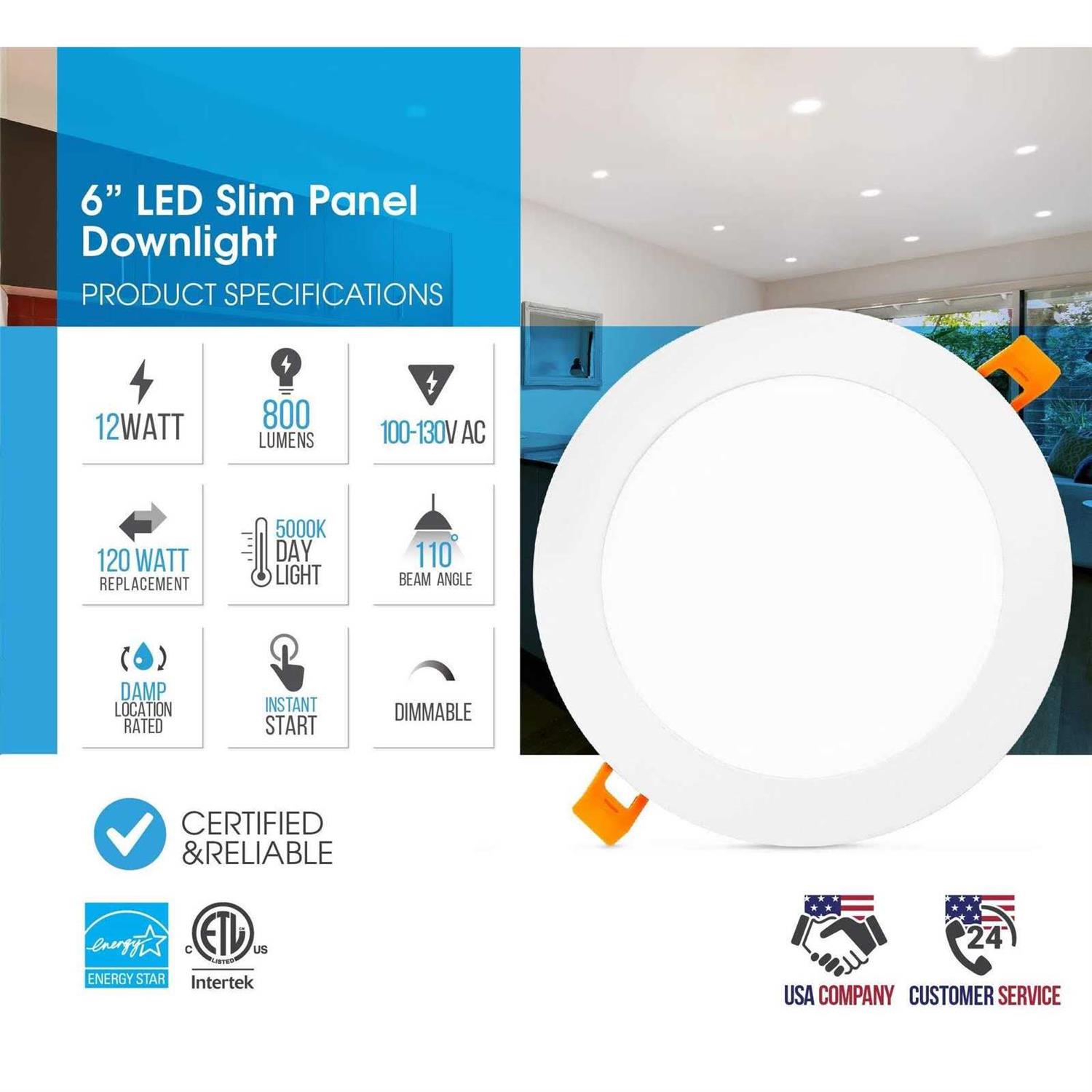 Parmida (12 Pack) 6 inch Ultra-thin LED Recessed Ceiling Light with Junction Box, 12W, Dimmable Canless Wafer Slim Panel Downlight, IC Rated, - Image 2