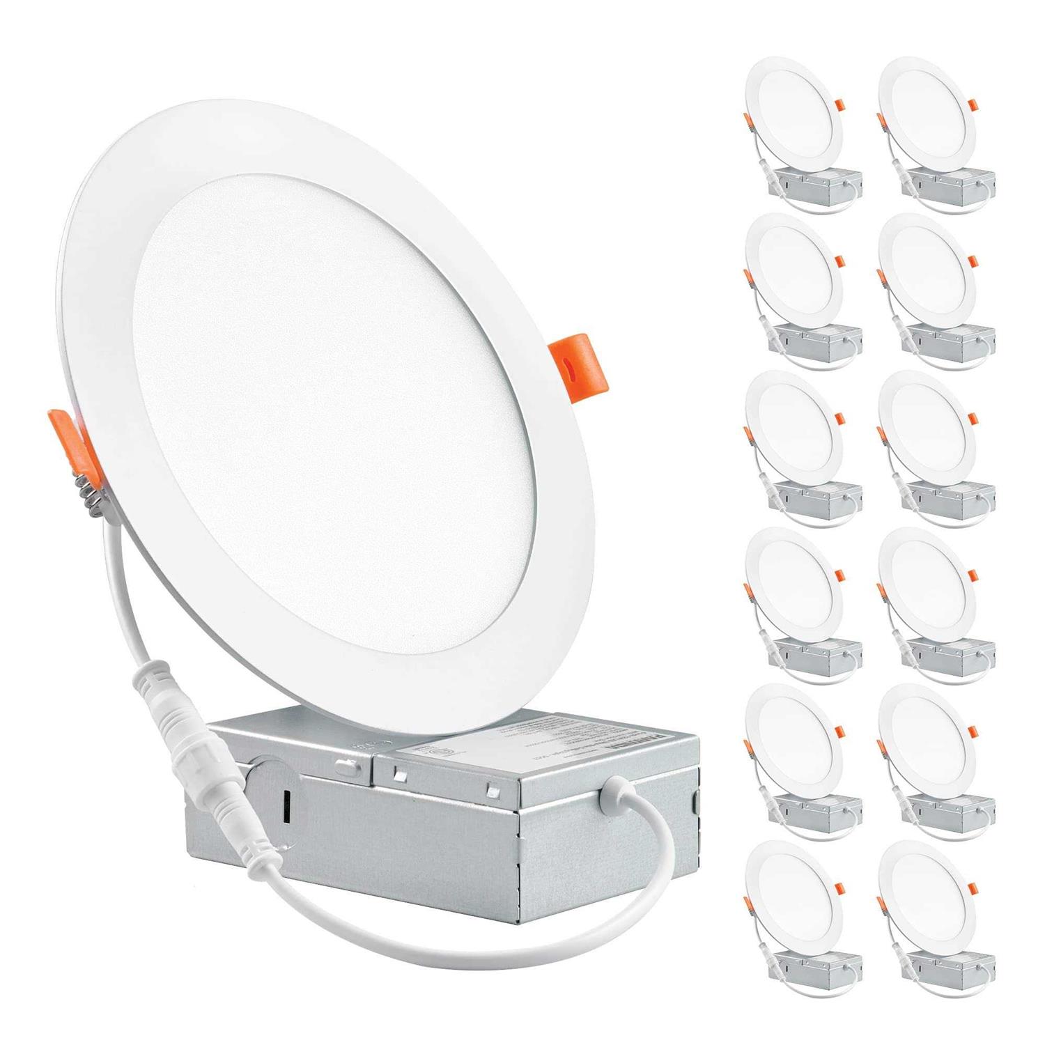 Parmida (12 Pack) 6 inch Ultra-thin LED Recessed Ceiling Light with Junction Box, 12W, Dimmable Canless Wafer Slim Panel Downlight, IC Rated,