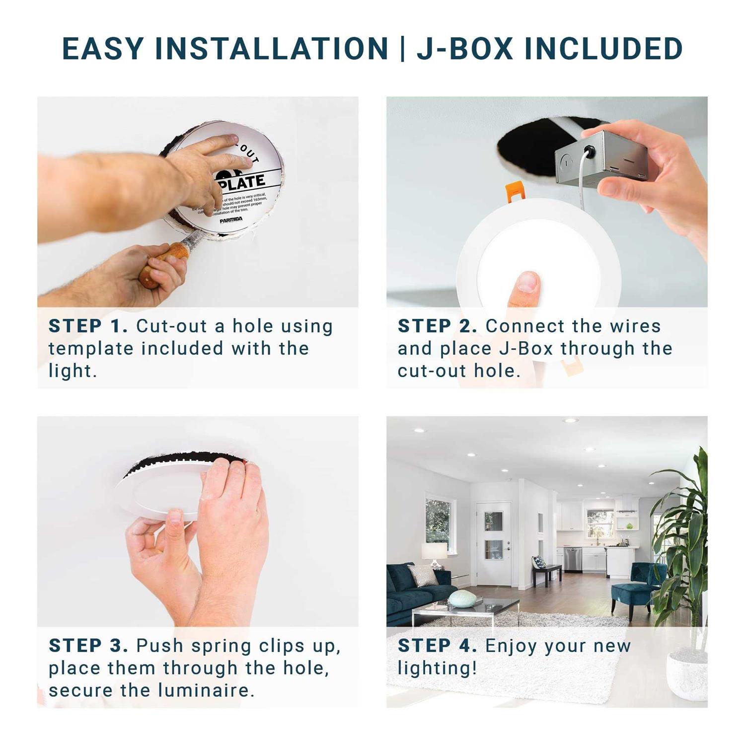 Parmida (12 Pack) 6 inch Ultra-thin LED Recessed Ceiling Light with Junction Box, 12W, Dimmable Canless Wafer Slim Panel Downlight, IC Rated, - Image 2