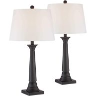 360 Lighting Dolbey Rustic Farmhouse Table Lamps 28 Tall Set of 2 Bronze White Drum Shade Bedroom Living Room