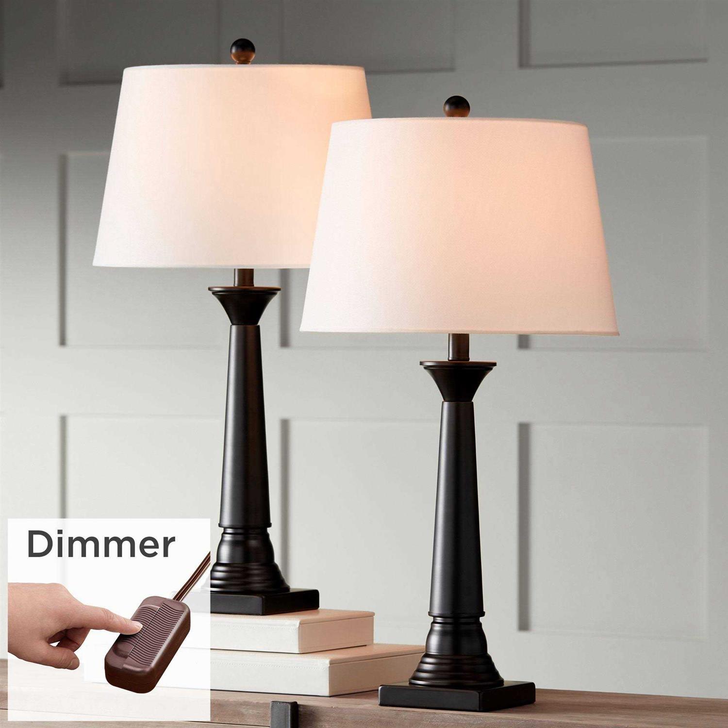 360 Lighting Dolbey Rustic Farmhouse Table Lamps 28 Tall Set of 2 Bronze White Drum Shade Bedroom Living Room