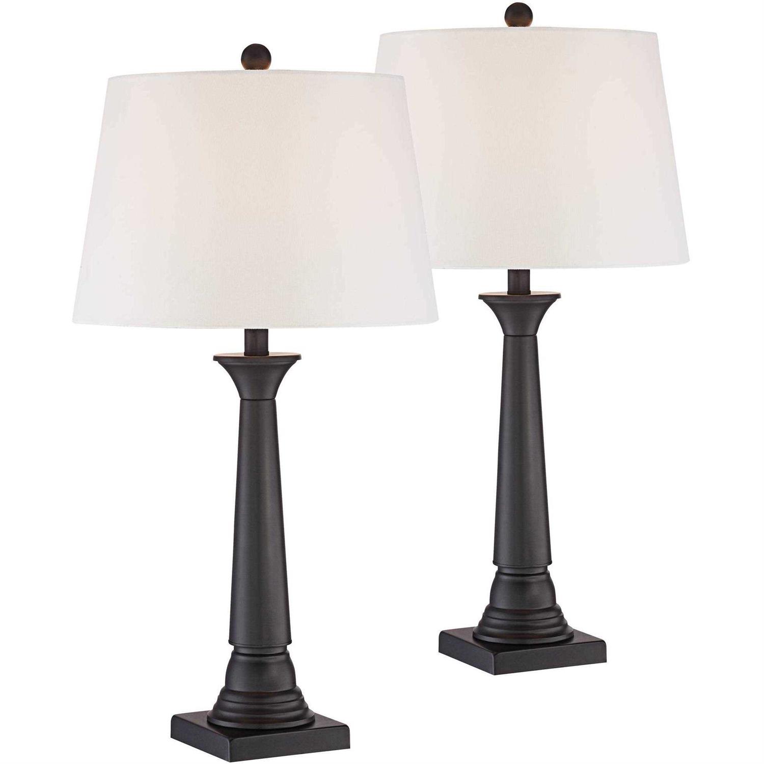 360 Lighting Dolbey Rustic Farmhouse Table Lamps 28 Tall Set of 2 Bronze White Drum Shade Bedroom Living Room - Image 3