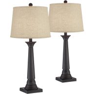 360 Lighting Dolbey Rustic Farmhouse Table Lamps 28 Tall Set of 2 Bronze White Drum Shade Bedroom Living Room