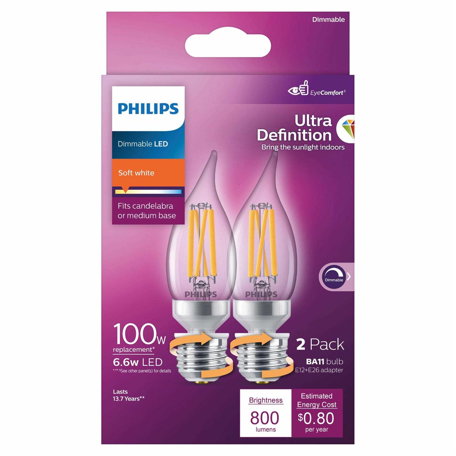 Philips Ultra Definition LED Ba11 Filament Candle Light Bulb