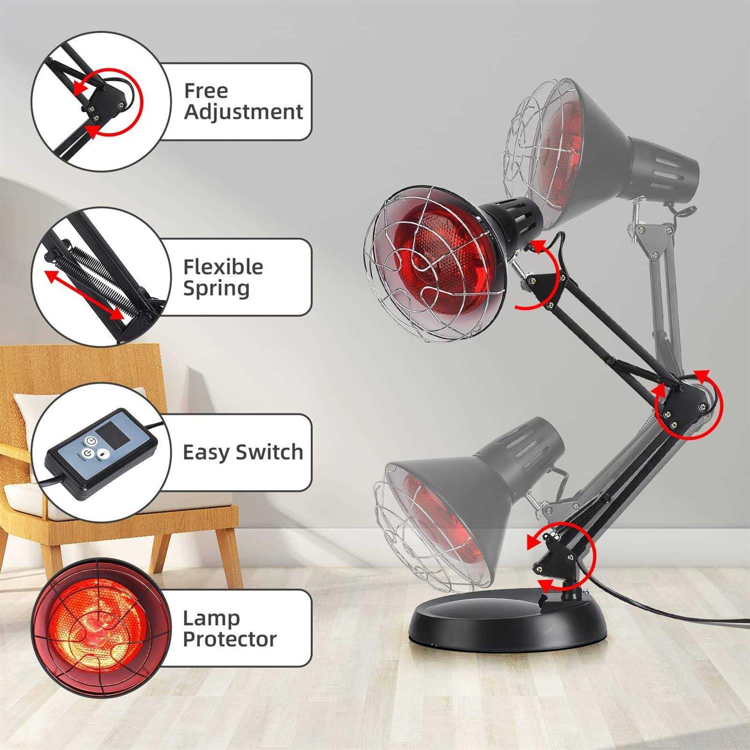 Okyna Infrared Red Light Therapy with Sturdy Base Infrared Heat Lamp Device with 150W Bulb - Image 2