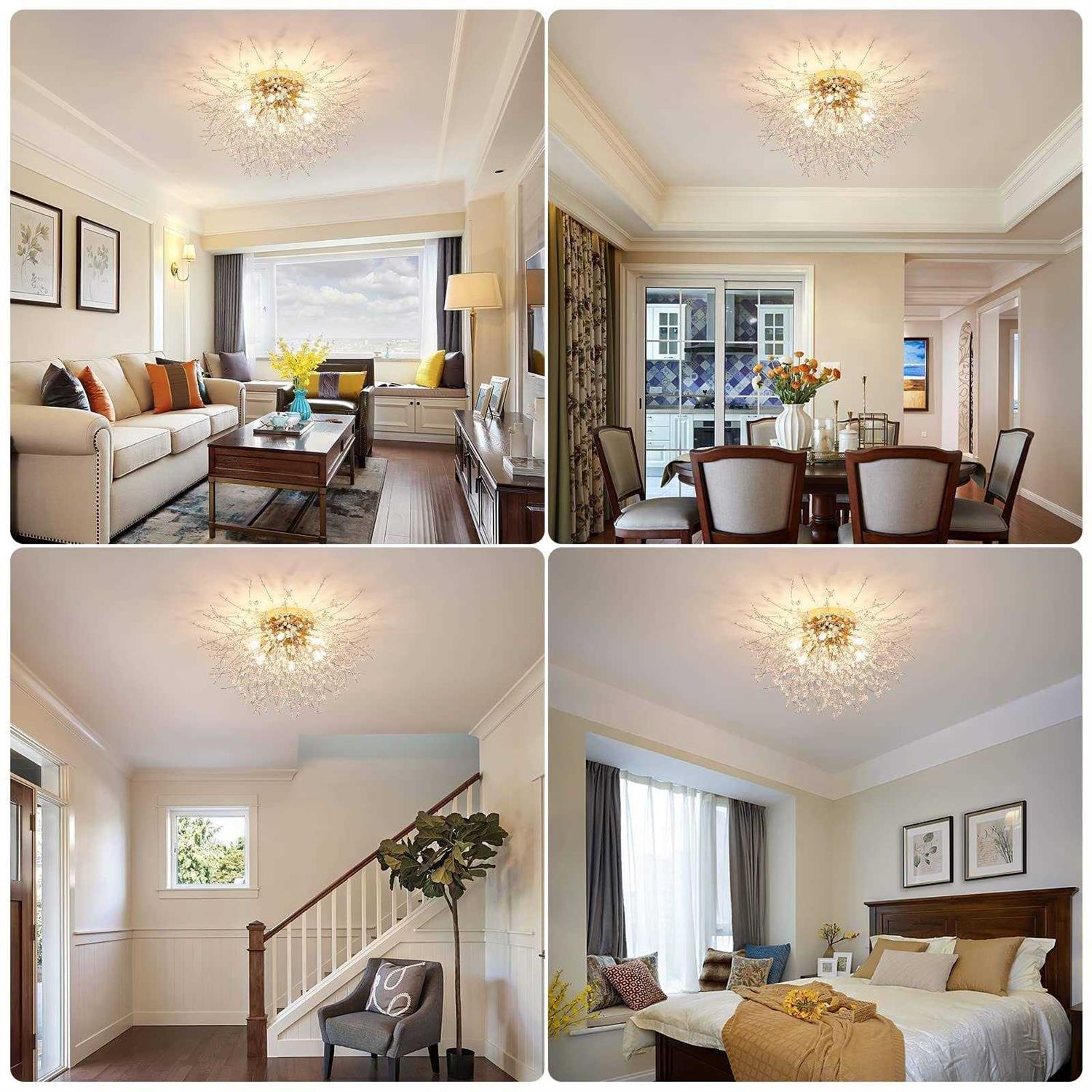 6-Light Sputnik Flush Mount Ceiling Light Fixture Modern Gold Crystal Firework Ceiling Lights - Image 3