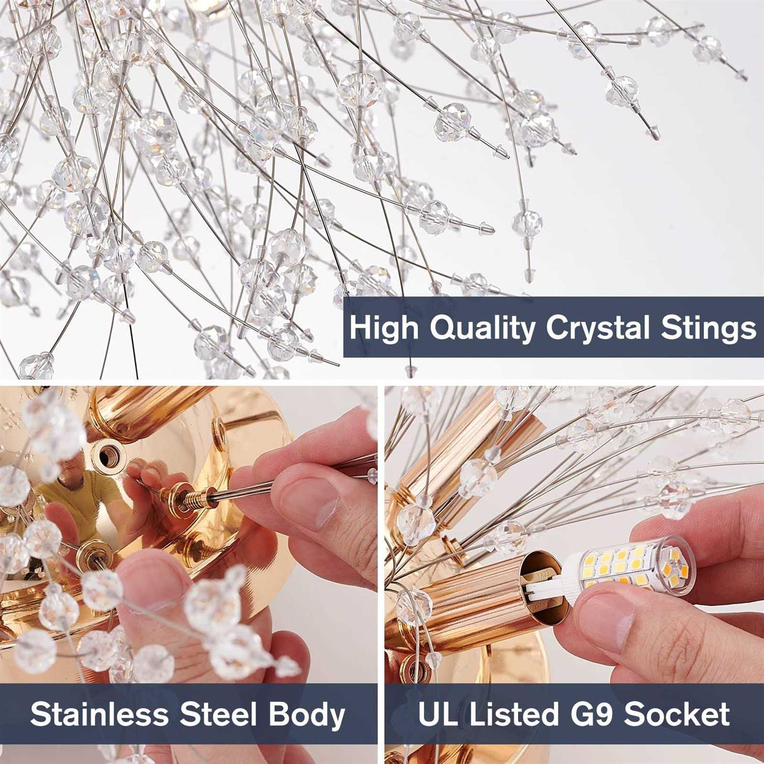 6-Light Sputnik Flush Mount Ceiling Light Fixture Modern Gold Crystal Firework Ceiling Lights - Image 4