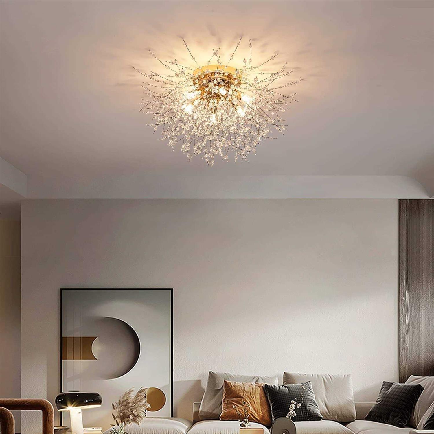 6-Light Sputnik Flush Mount Ceiling Light Fixture Modern Gold Crystal Firework Ceiling Lights - Image 5