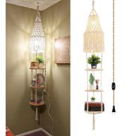 QIYIZM Boho Plug in Pendant Light Hanging Light with Plug in Cord,Dimmable Switch Hanging Lamp Macrame Lamp Shade and Hanging Plant Holder Shelf