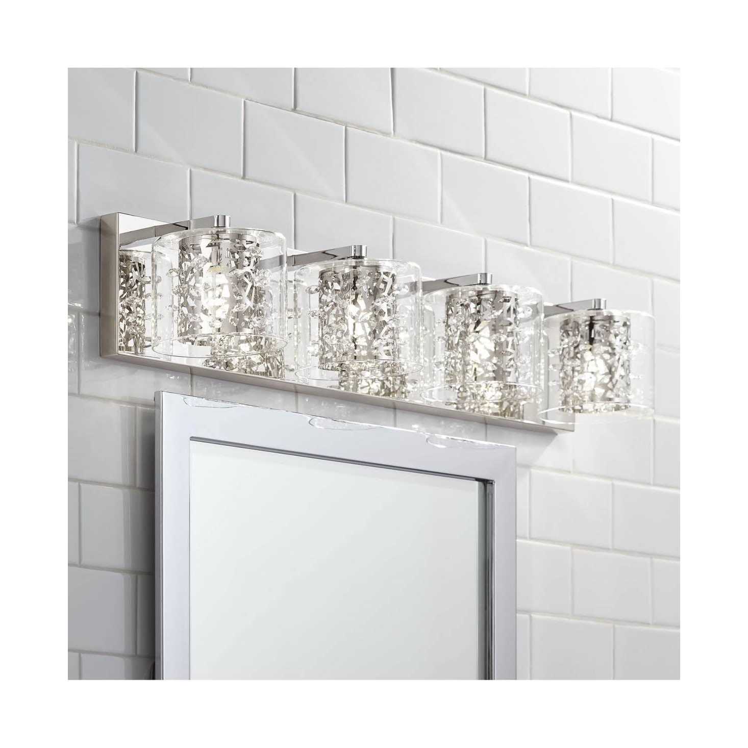 Possini Euro Design Jungle Modern Wall Light Chrome Silver Hardwired 28 1/2 Wide 4-Light LED Fixture Mounted Crystal Beading Clear Glass Shade