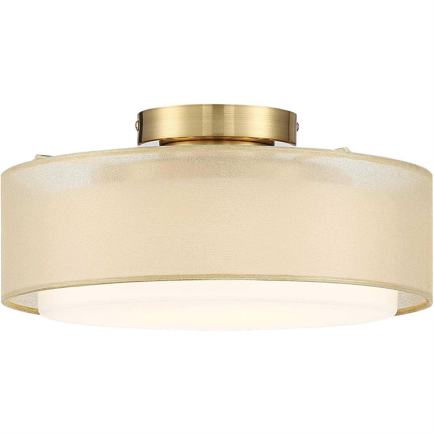 Possini Euro Design Ceiling Light Semi Flush Mount Fixture 12 1/2 Wide Plated Gold 2-Light Sheer Fabric Outer Opal White Glass Drum Shade for Bedroom - Image 2