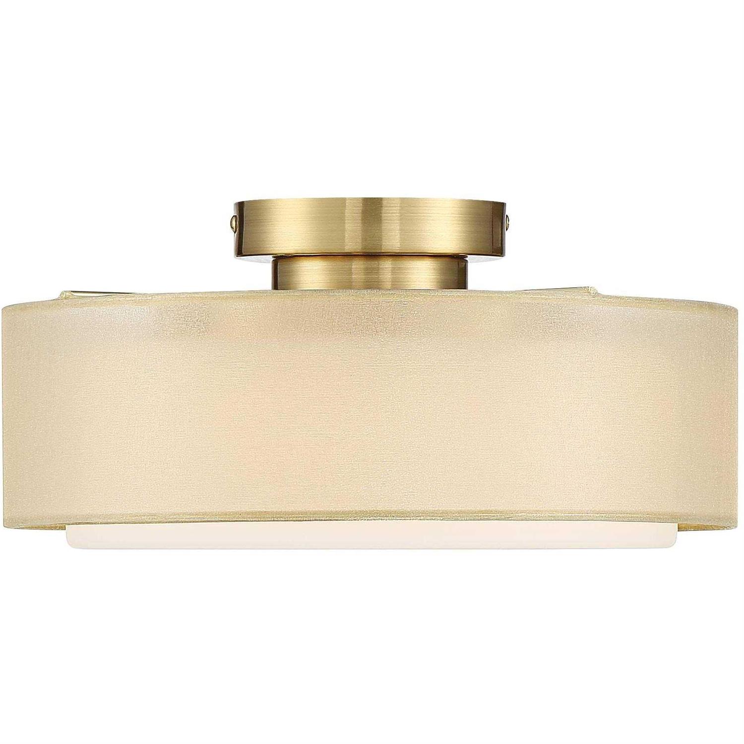 Possini Euro Design Ceiling Light Semi Flush Mount Fixture 12 1/2 Wide Plated Gold 2-Light Sheer Fabric Outer Opal White Glass Drum Shade for Bedroom - Image 3