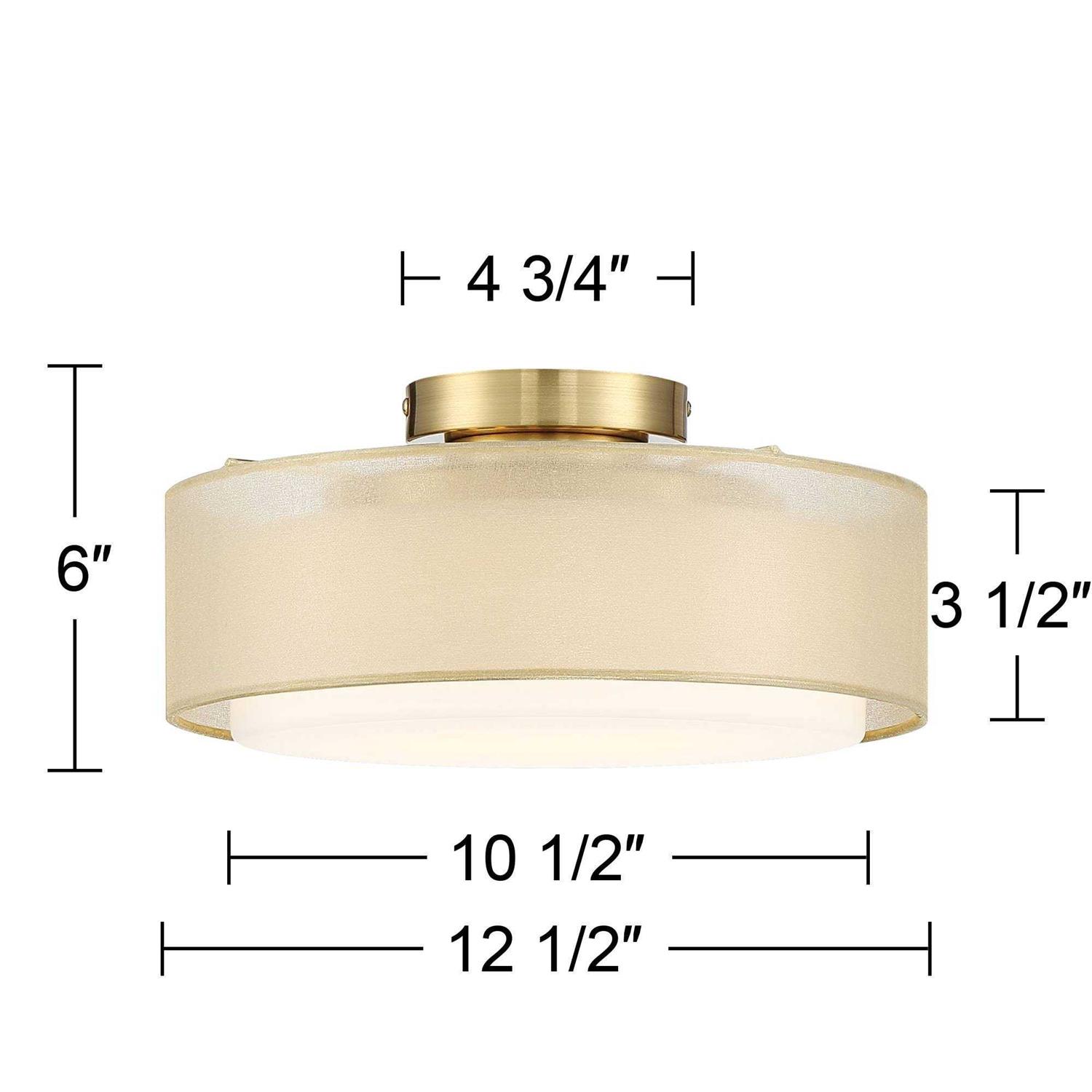 Possini Euro Design Ceiling Light Semi Flush Mount Fixture 12 1/2 Wide Plated Gold 2-Light Sheer Fabric Outer Opal White Glass Drum Shade for Bedroom - Image 4