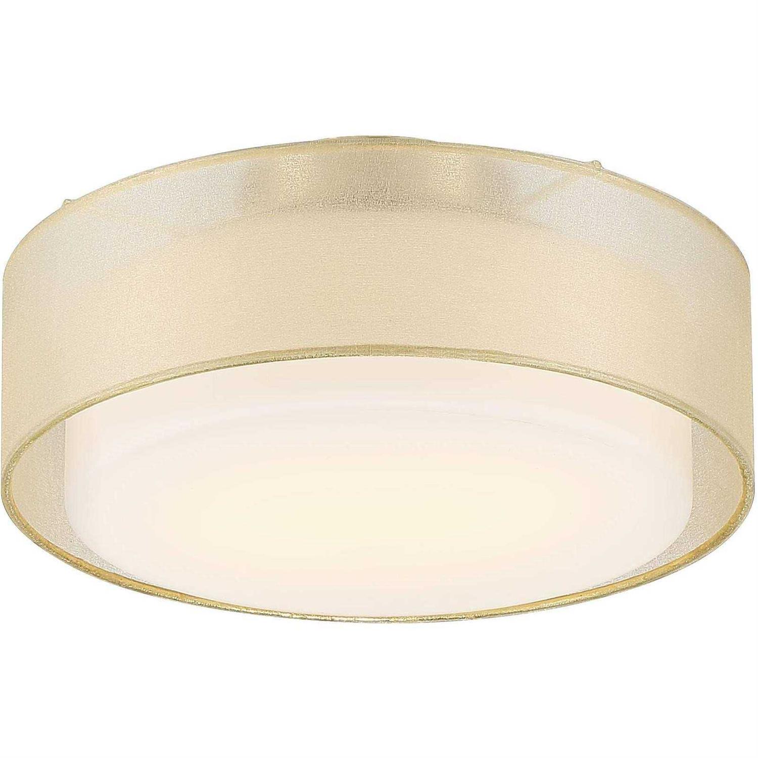 Possini Euro Design Ceiling Light Semi Flush Mount Fixture 12 1/2 Wide Plated Gold 2-Light Sheer Fabric Outer Opal White Glass Drum Shade for Bedroom - Image 5