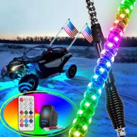 Nilight 2pcs Spiral RGB Led Whip Light with Spring Base Chasing Light RF Remote Control Lighted Antenna Whips for Can-am ATV UTV RZR Polaris