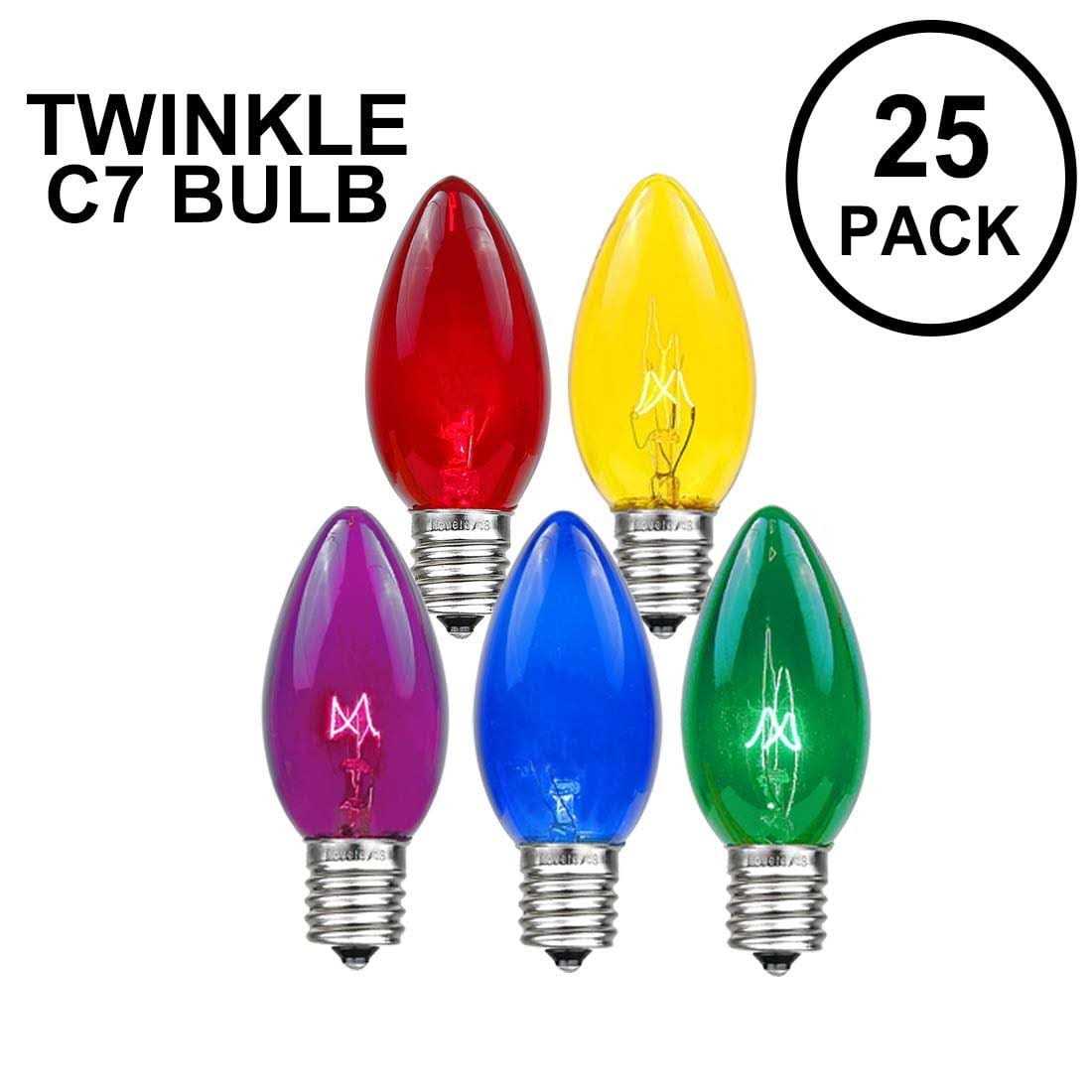 Novelty Lights 25 Pack C7 Twinkle Outdoor String Light Christmas Replacement Bulbs - Image 2